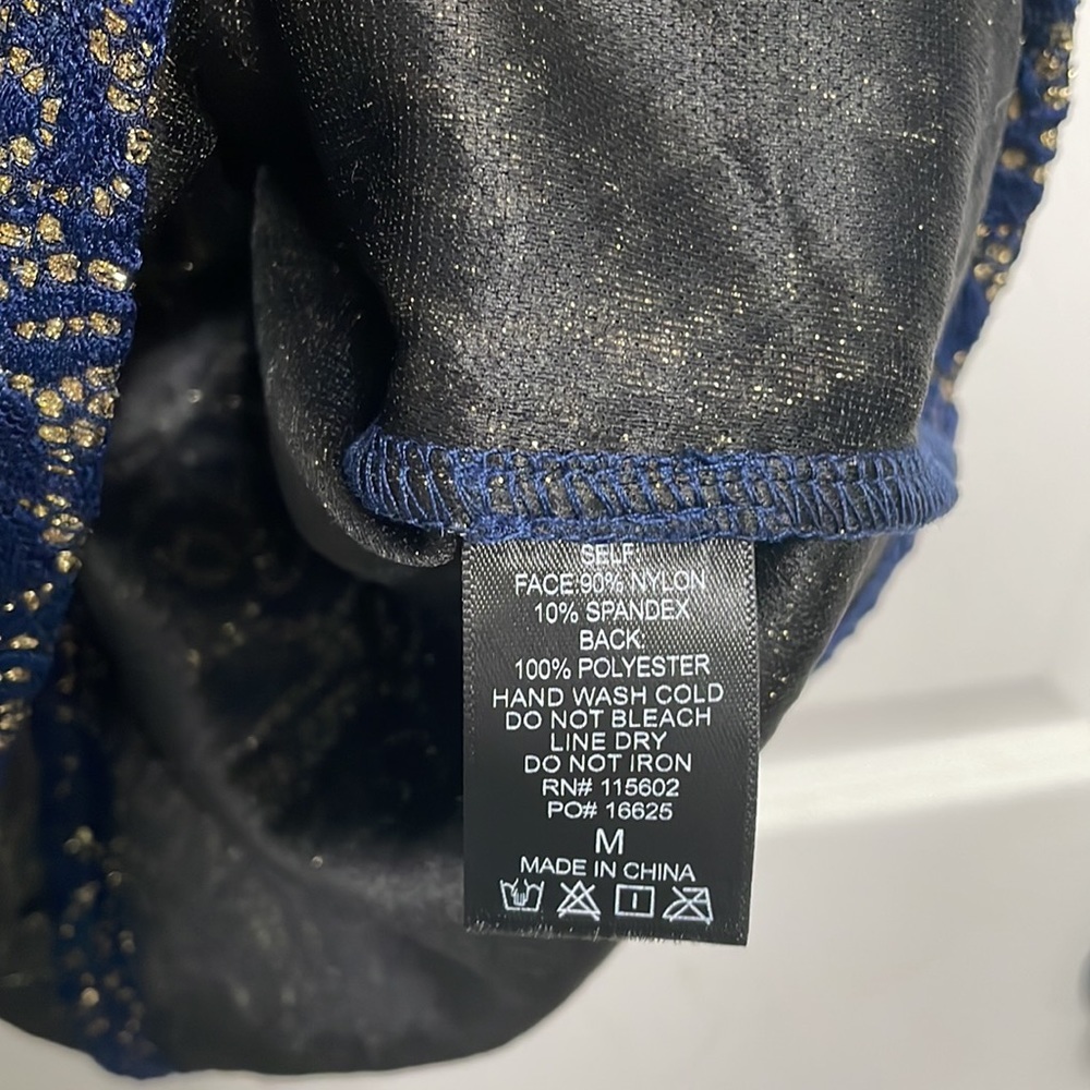 Lush, bodycon, metallic, navy and gold,‎ off the shoulder dress - Picture 3 of 5